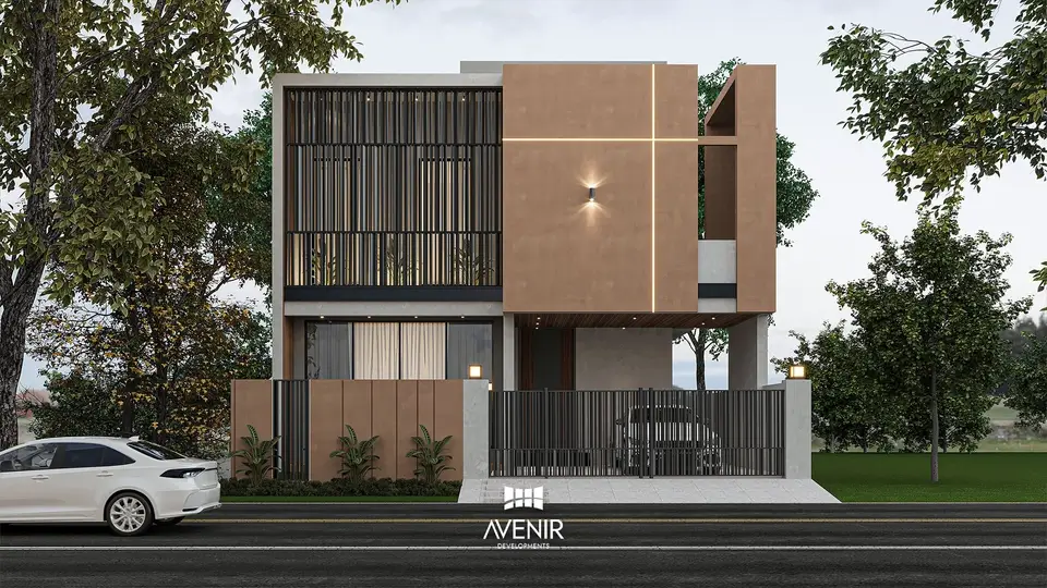 Front elevation of a 10 Marla modern house in Lahore designed by Avenir Developments