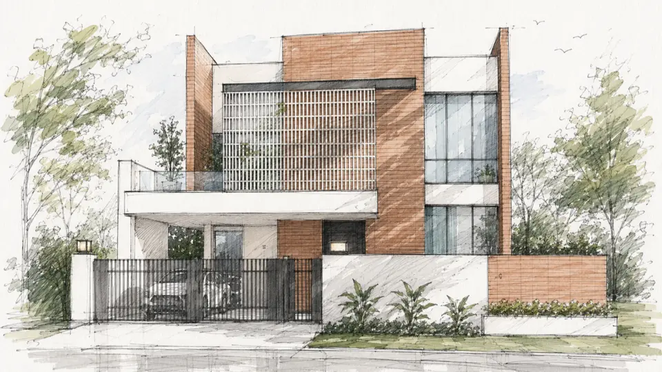 Pencil sketch of a 1 Kanal modern house designed by Avenir Developments in DHA Phase 9 Prism, Lahore
